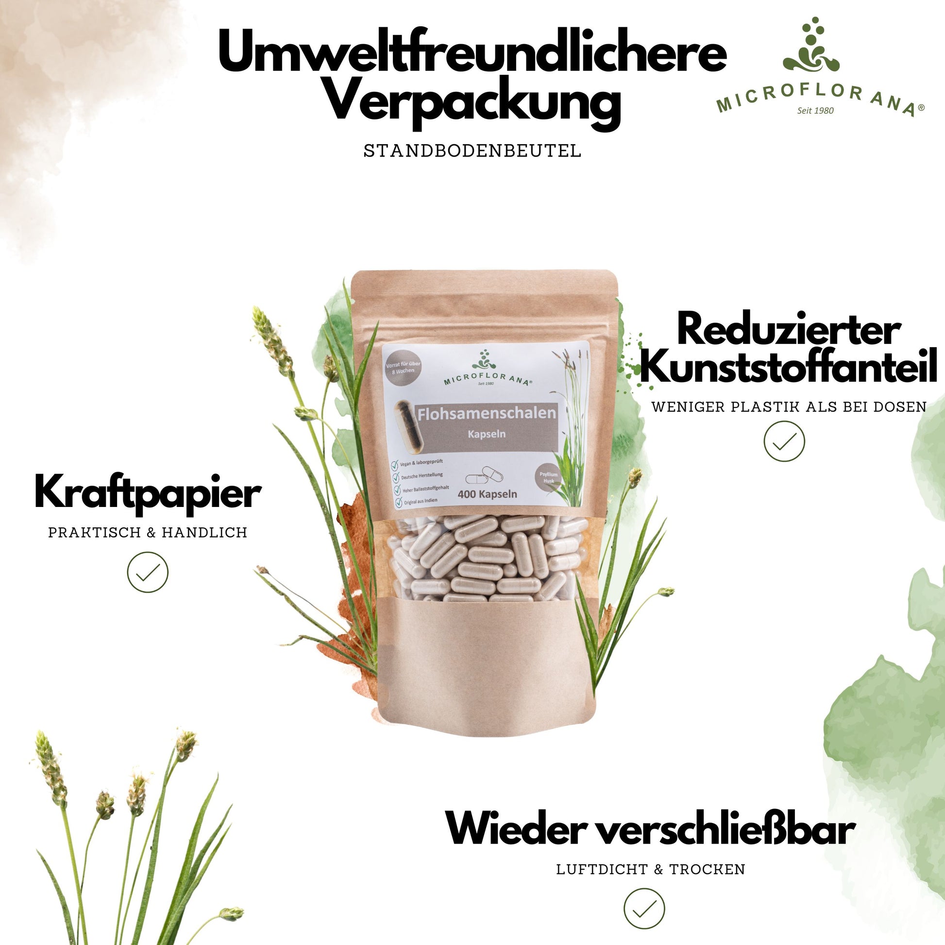 Flohsamenschalen Kapseln 400 Stück (244 g)