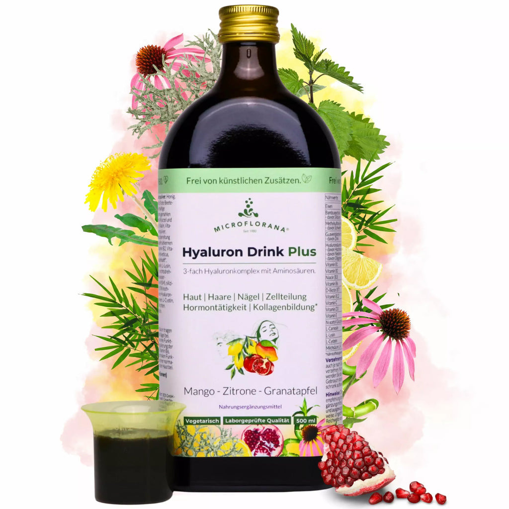 Hyaluron Drink Plus – 3 -fach Hyaluronkomplex mit Aminosäuren aus 50 Zutaten – 500 ml