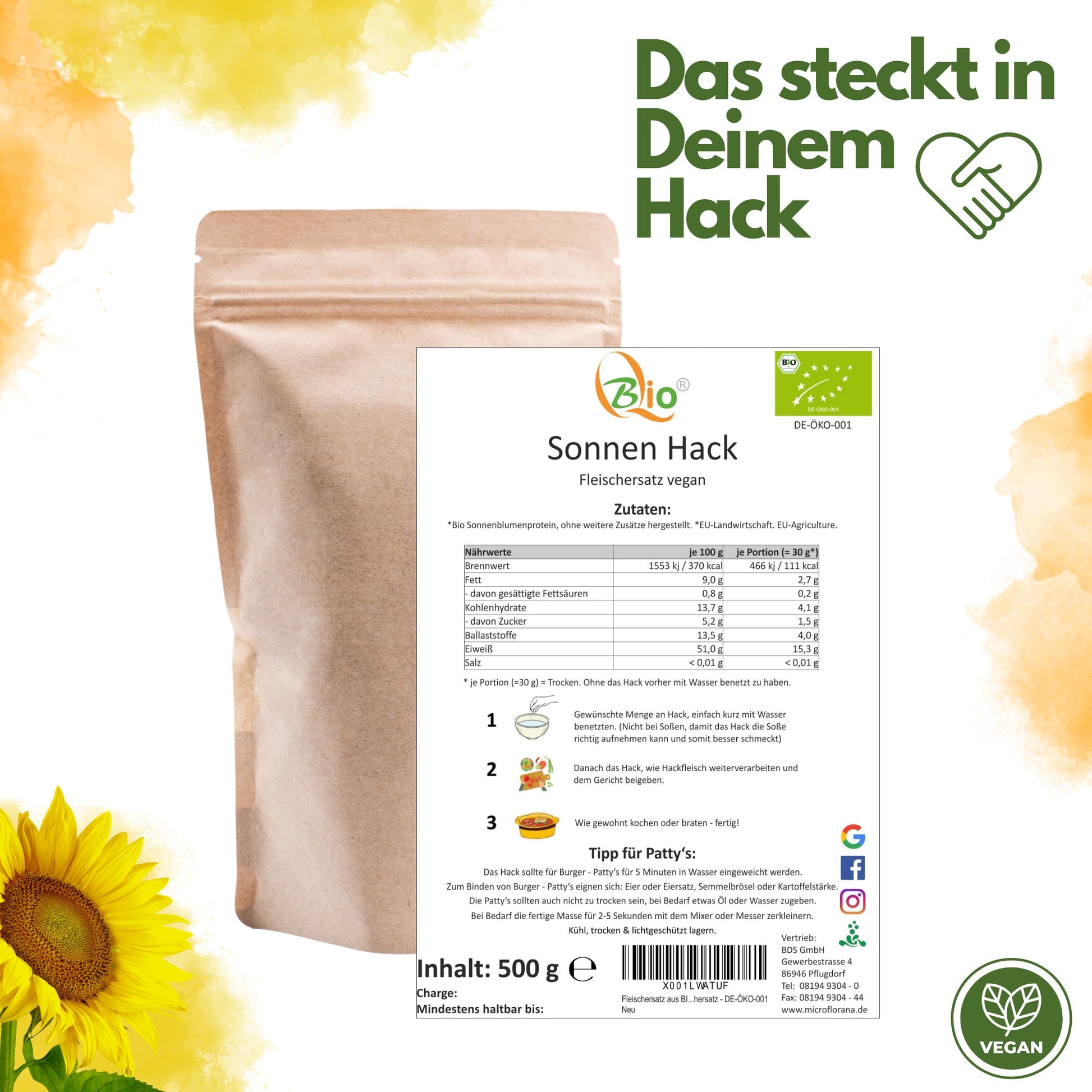 Bioticana Sonnen Hack – 500 g – Hackfleischersatz – Vegan & Bio